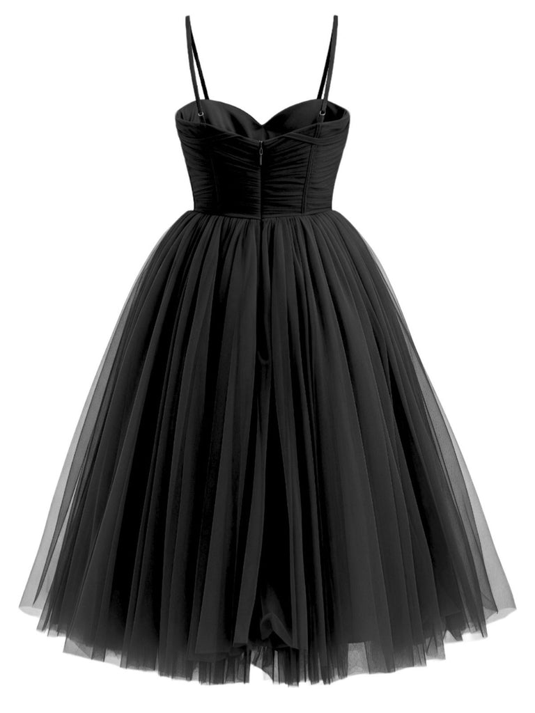 1950s Sweetheart Neck Ruched Mesh Dress