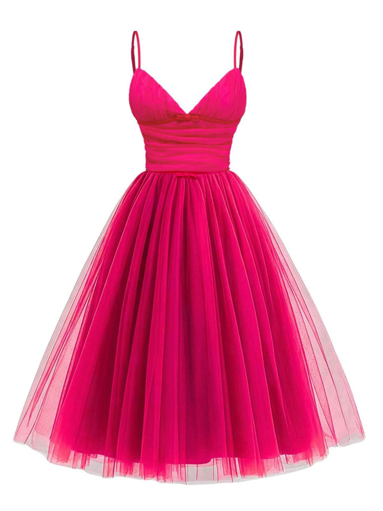 1950s Sweetheart Neck Ruched Mesh Dress