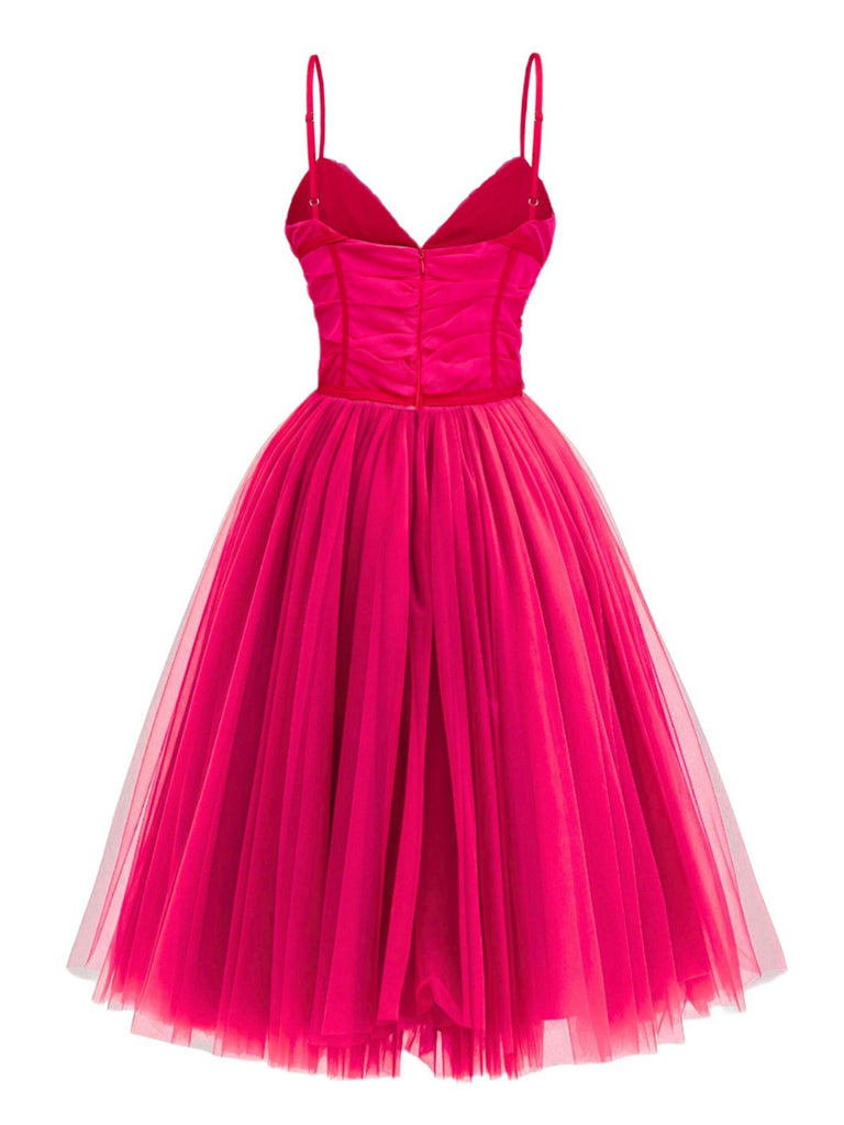 1950s Sweetheart Neck Ruched Mesh Dress