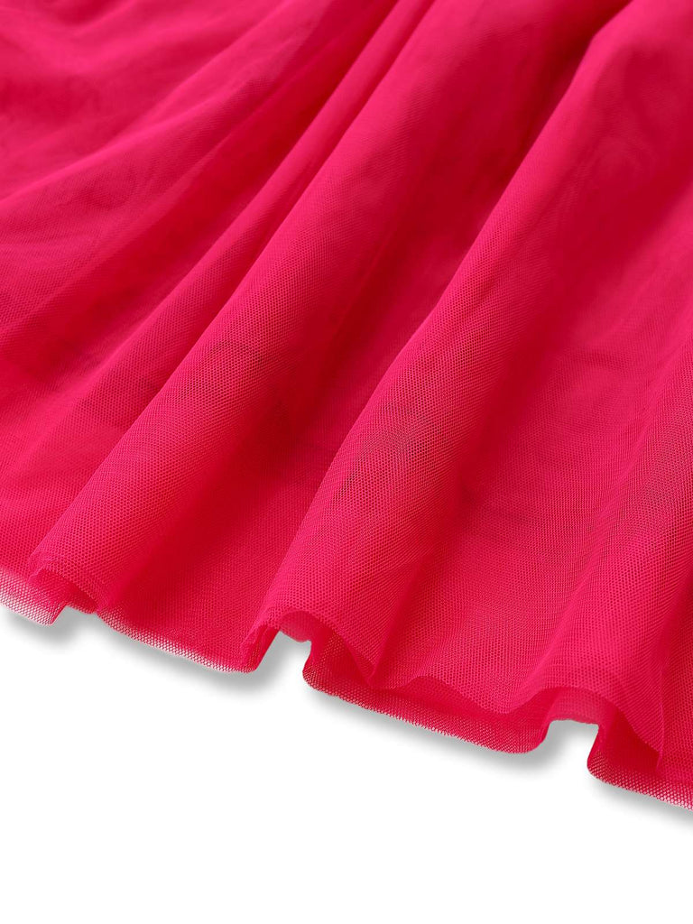 1950s Sweetheart Neck Ruched Mesh Dress