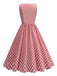 Red 1950s V-Neck Gingham Plaid Dress