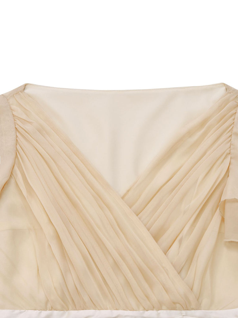 Champagne 1950s Satin Belt Tulle Cocktail Dress