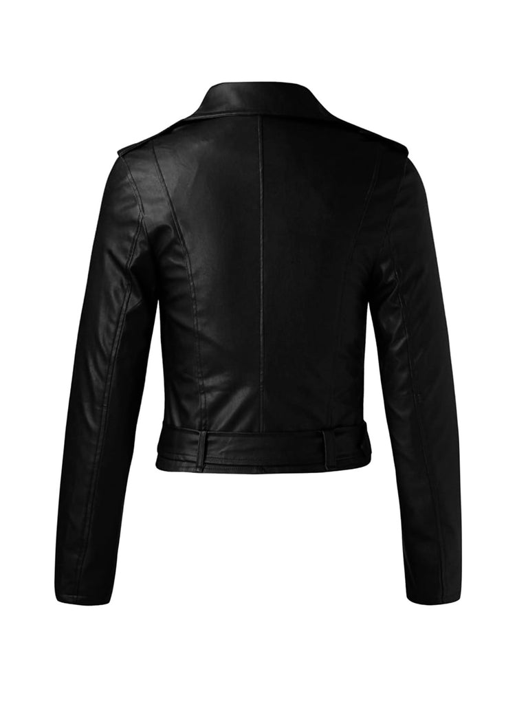 1980s Solid Lapel PU Leather Belted Cropped Jacket