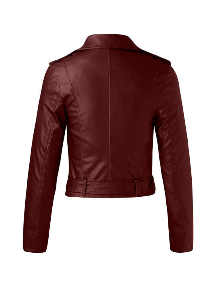 1980s Solid Lapel PU Leather Belted Cropped Jacket