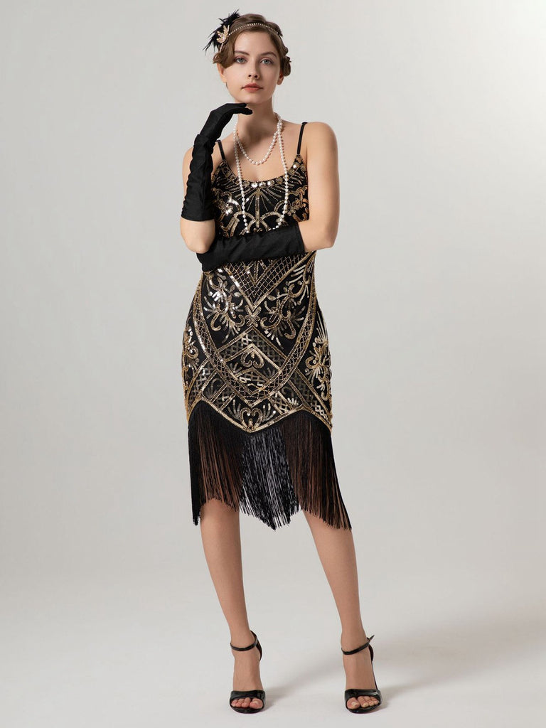 1920s Spaghetti Straps Sequined Tassel Flapper Dress