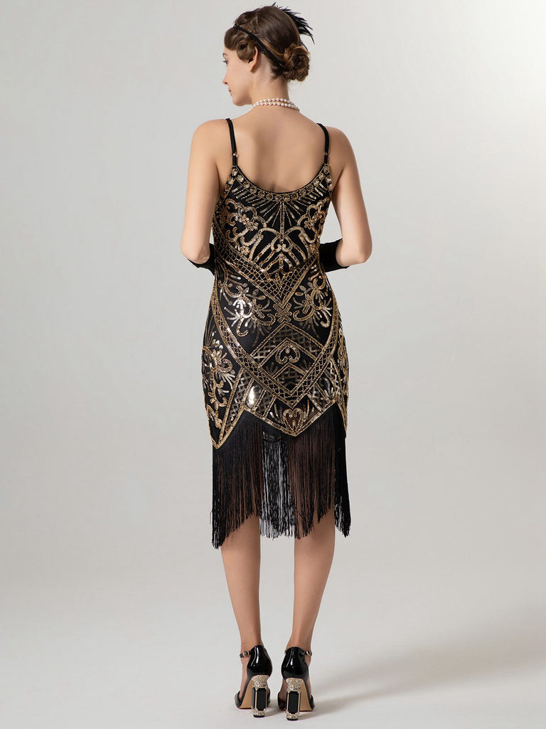 1920s Spaghetti Straps Sequined Tassel Flapper Dress