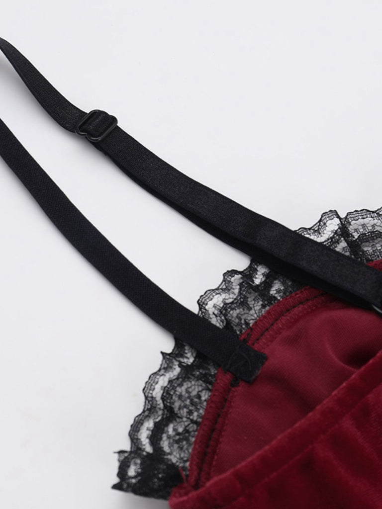 Burgundy 1950s Christmas Gothic Velvet Chain Rhinestone Dress