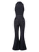 Blue 1970s Denim Collar Belted Flared Jumpsuit