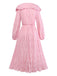 Pink 1950s Pleated Ruffled Collar Dress