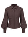 Brown 1950s Solid Lantern Sleeve Lapel Blouse