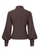 Brown 1950s Solid Lantern Sleeve Lapel Blouse