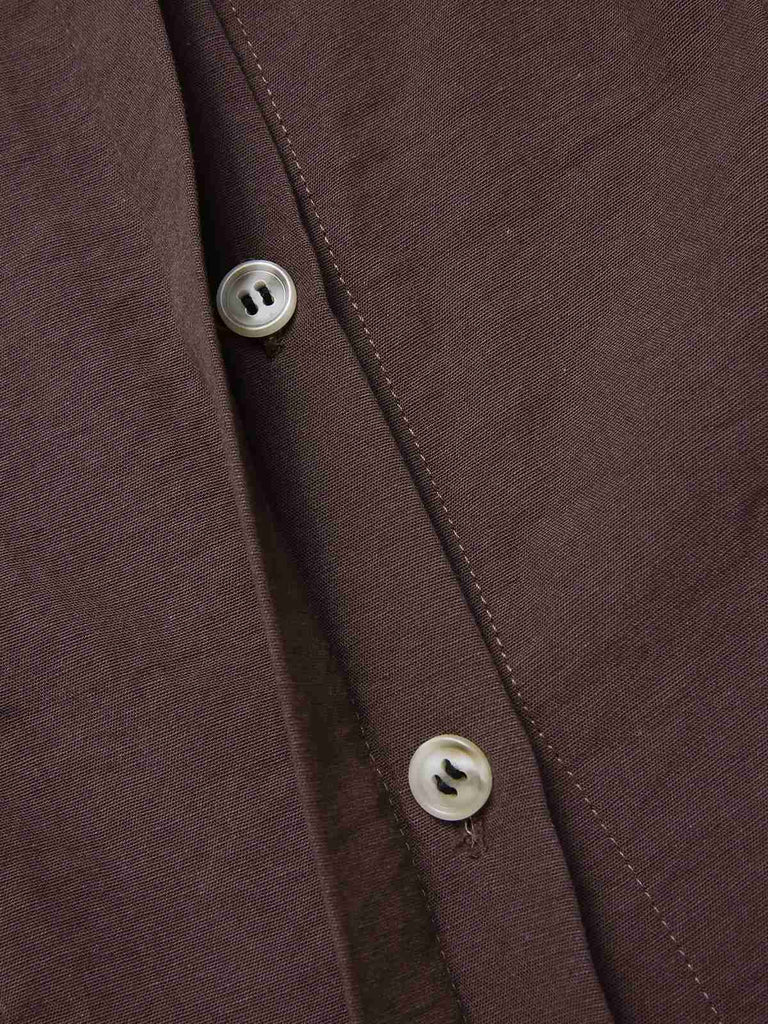 Brown 1950s Solid Lantern Sleeve Lapel Blouse