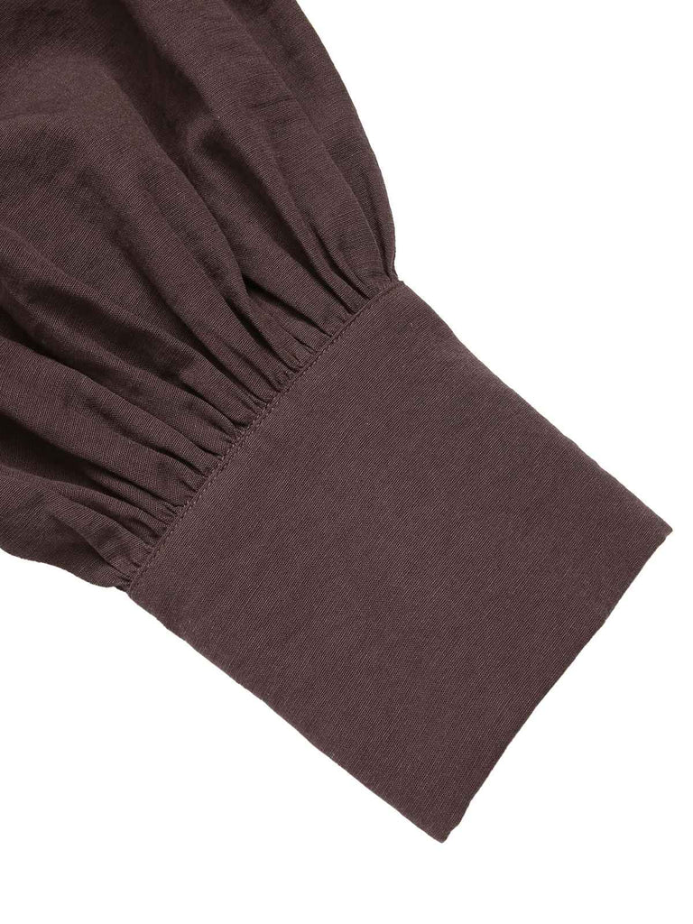 Brown 1950s Solid Lantern Sleeve Lapel Blouse