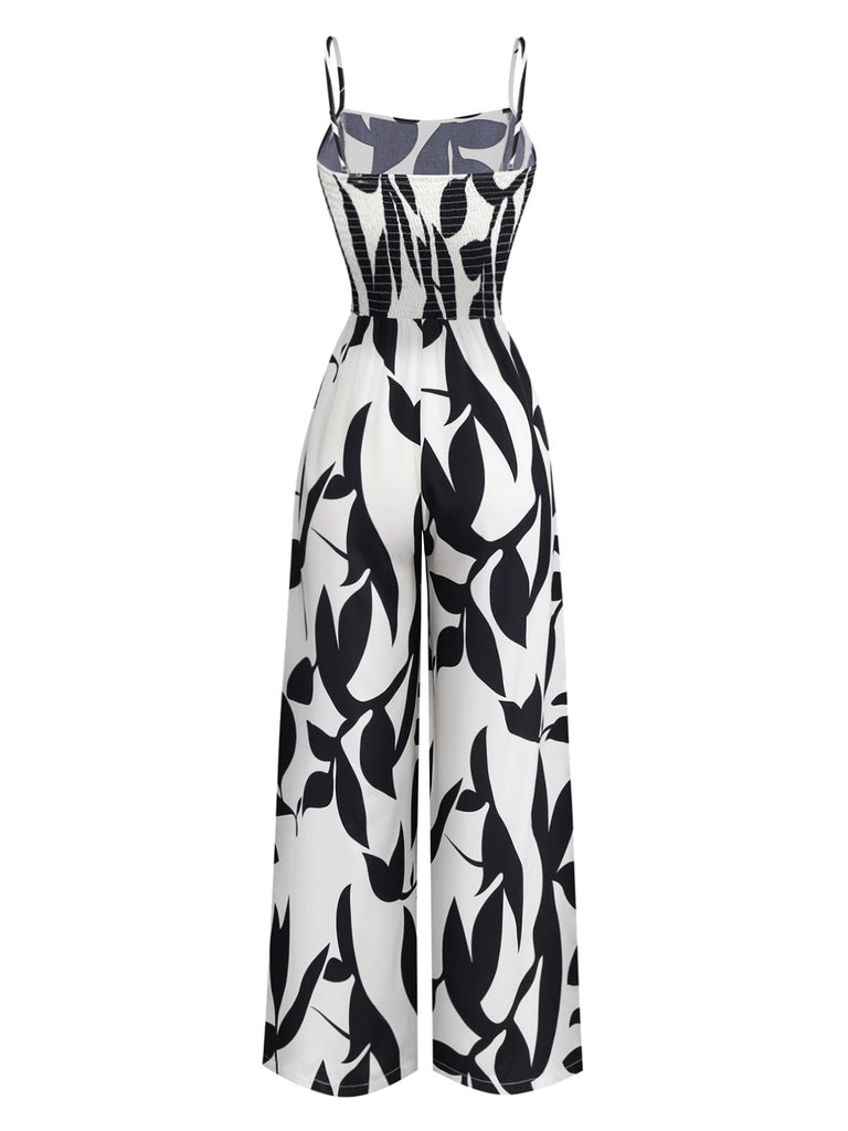 Black 1930s Leaf Silhouette Spaghetti Strap Jumpsuit