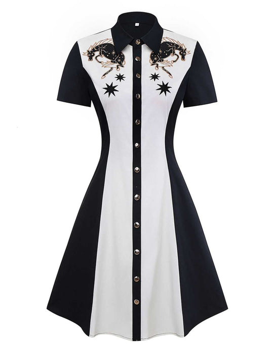 1950s Cotton Western-Inspired Embroidered Horse&Star Dress