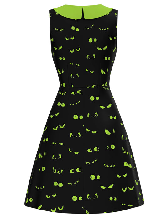 Black & Green 1960s Halloween Demon Eyes Dress