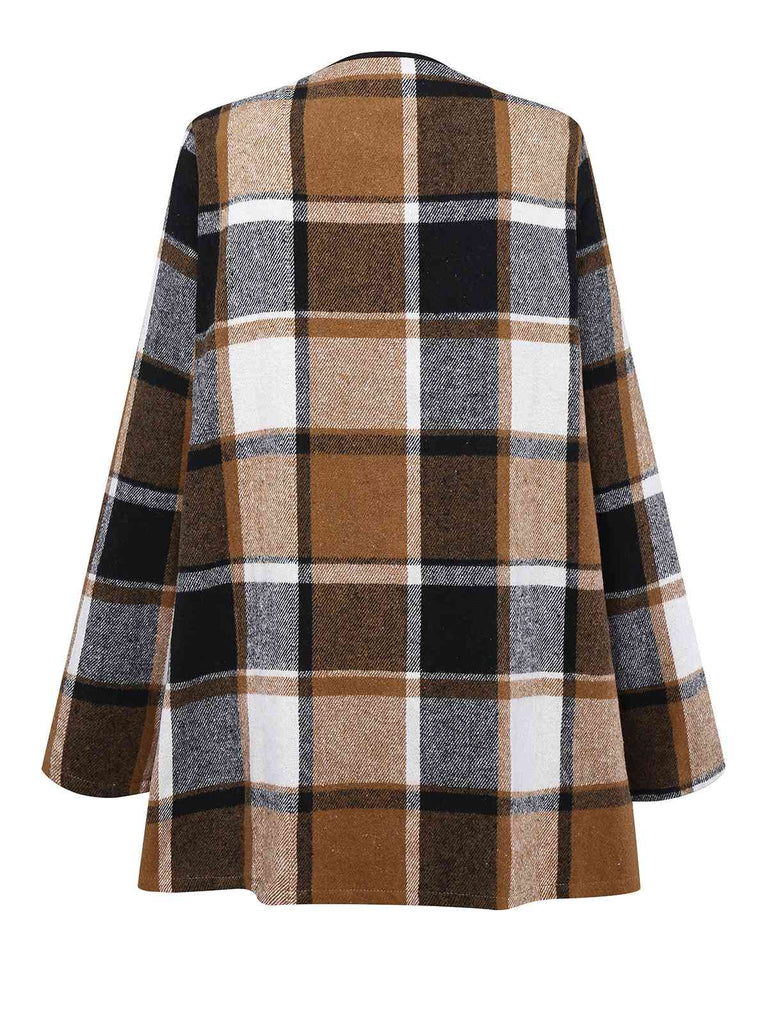 Khaki 1950s Plaid Long Sleeve Irregular Jacket