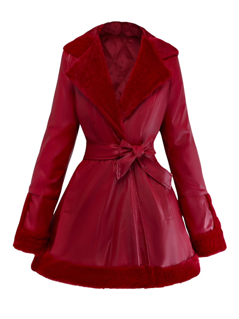 1950s Leather Fur Collar Hooded Coat