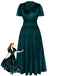 1930s Velvet Solid Short Sleeve Maxi Dress