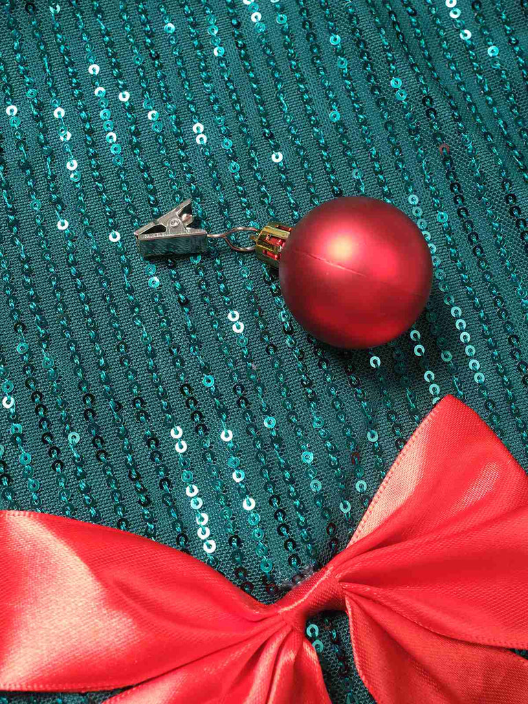 Green 1960s Bow & Christmas Bell Sequin Dress