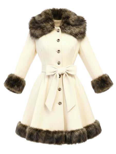 ジャケット・アウター FUR COLLAR CLASSICAL COAT Cream 1950s Fur Collar Patchwork Coat | Retro Stage