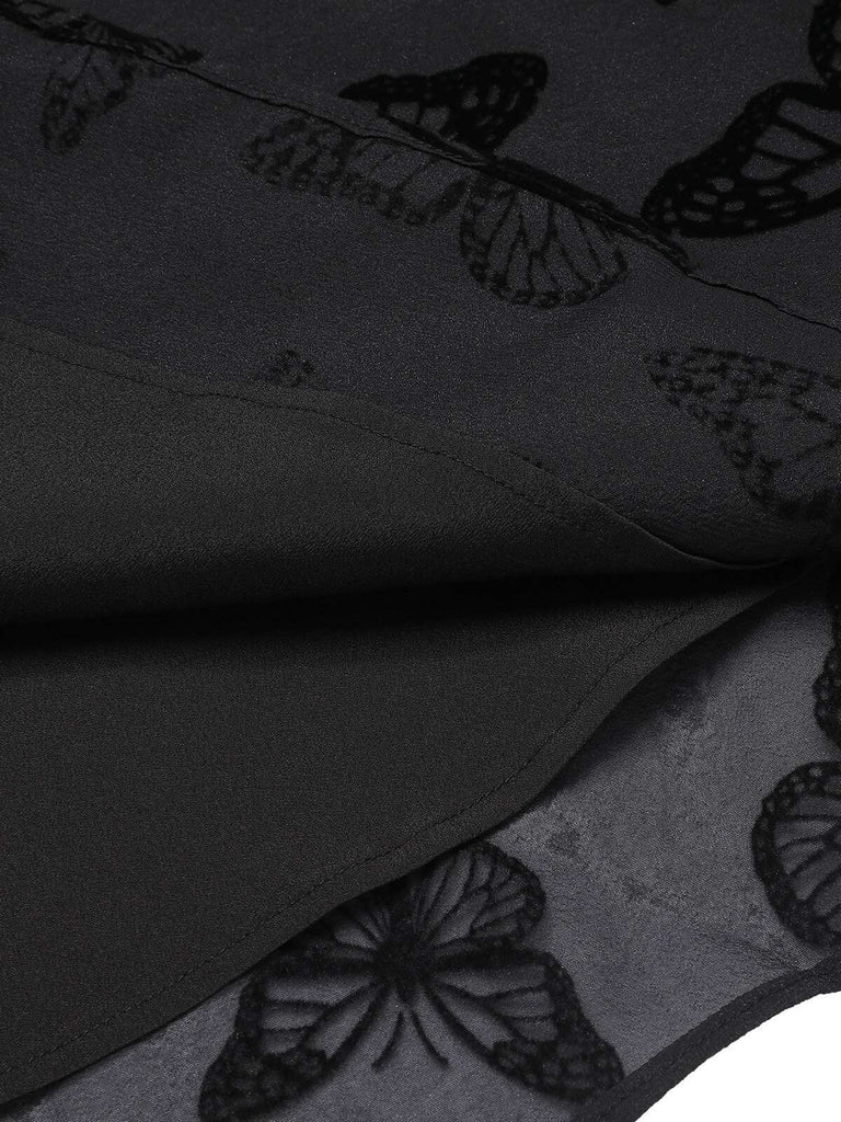 Black 1950s Butterfly Flocking Mesh Dress
