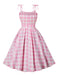 Pink 1950s Spaghetti Strap Plaid Swing Dress