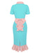 Turquoise 1930s Polka Dots Ruffles Dress