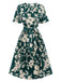 Green 1940s Floral Pleated Belt Dress