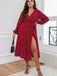 [Plus Size] Red 1940s V-Neck Polka Dot Lace-Up Dress