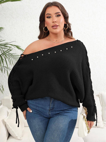 ◉NOUNLESS VINTAGE LIKE OFF SHOULDERSWEAT Ribboned Elegance Off-Shoulder Sweater – Fleur de Vendetta