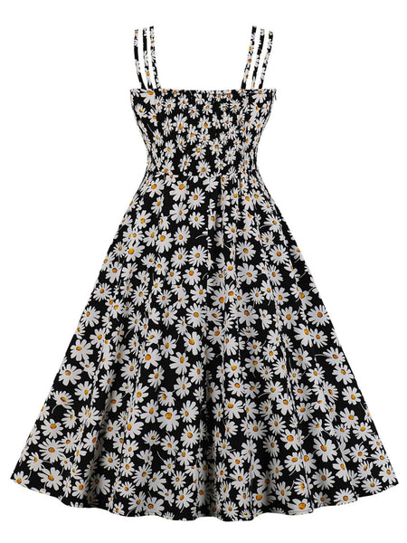 ワンピース Chic Clothing Daisy Floral Dress Plus Size] Black 1950s Spaghetti Strap Daisy Dress | Retro Stage