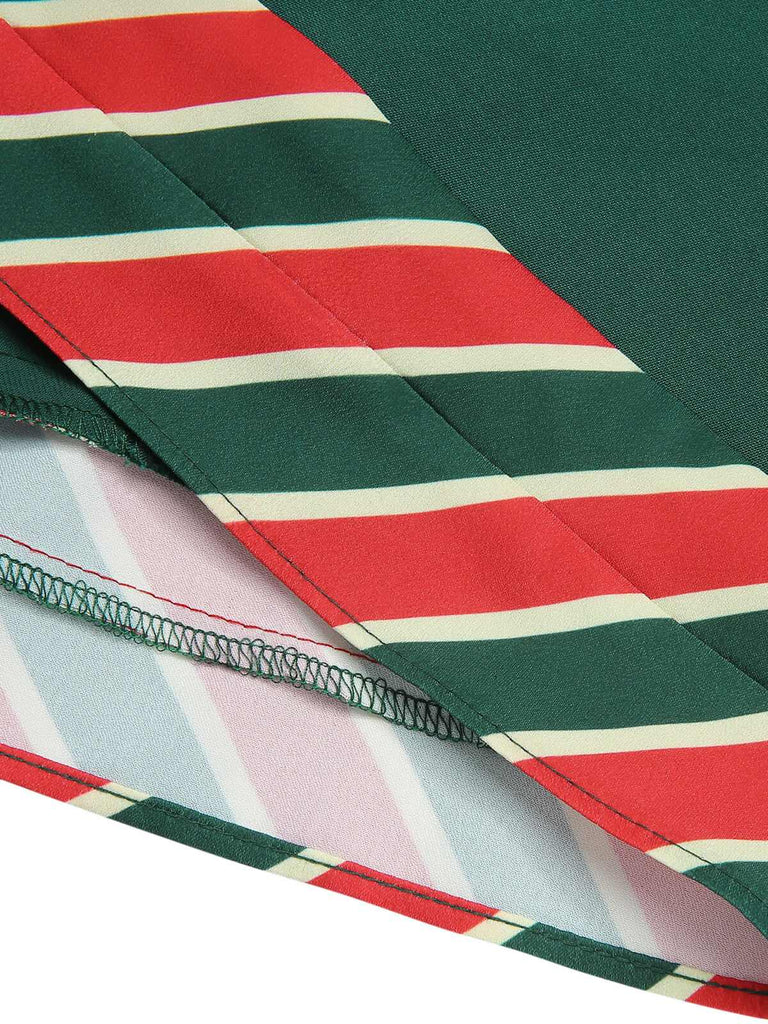 Green 1940s Stripe Patchwork Dress With Belt