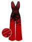 Red 1930s Halloween V-Neck Bat Jumpsuit