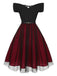 Wine Red 1950s Polka Dots Drop Shoulder Belt Dress