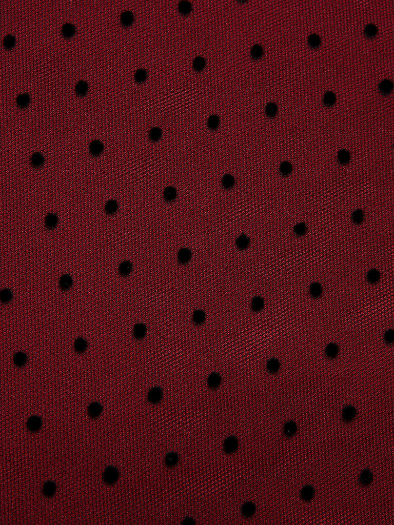Wine Red 1950s Polka Dots Drop Shoulder Belt Dress