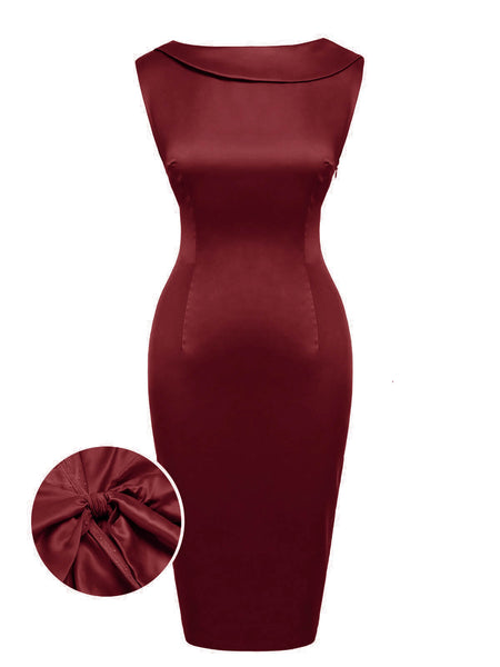 Wine Red 1960s Back Bowknot Pencil Dress Retro Stage