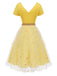 Yellow 1950s V-Neck Daisy Mesh Dress