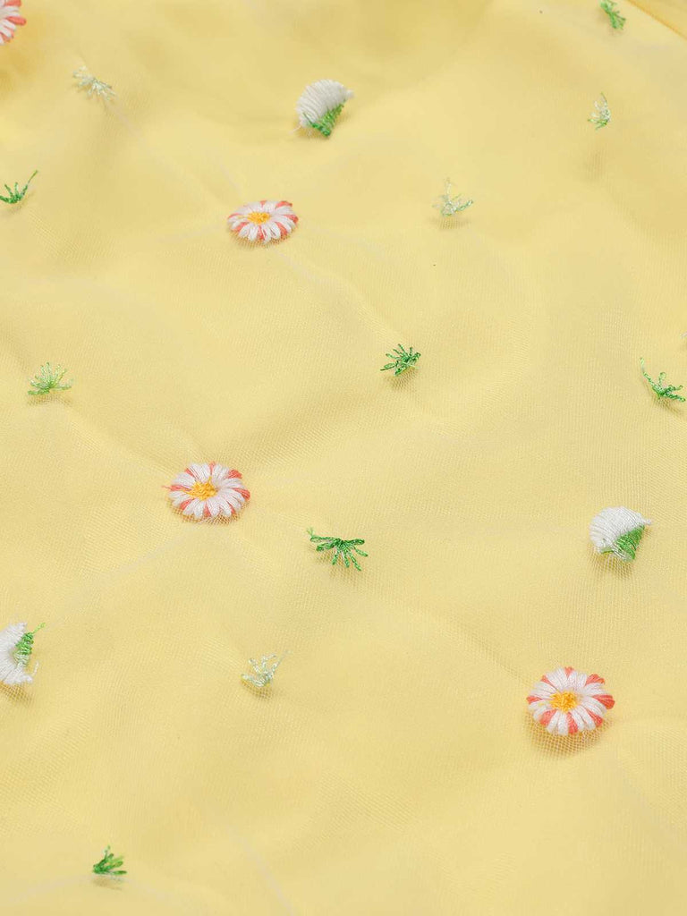 Yellow 1950s V-Neck Daisy Mesh Dress