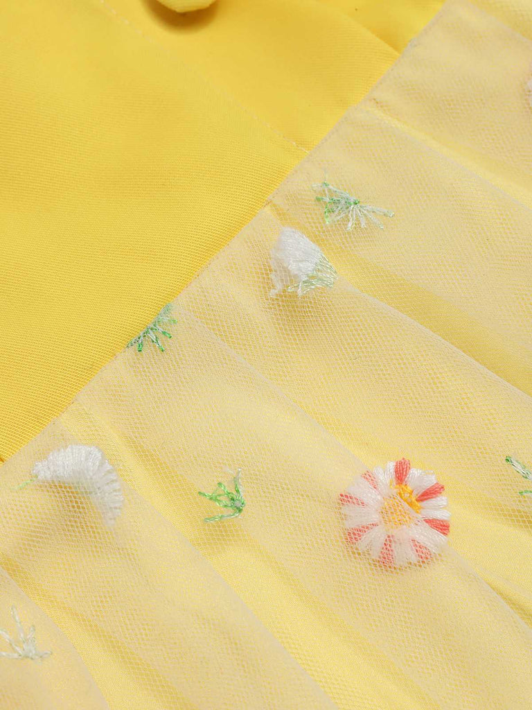 Yellow 1950s V-Neck Daisy Mesh Dress