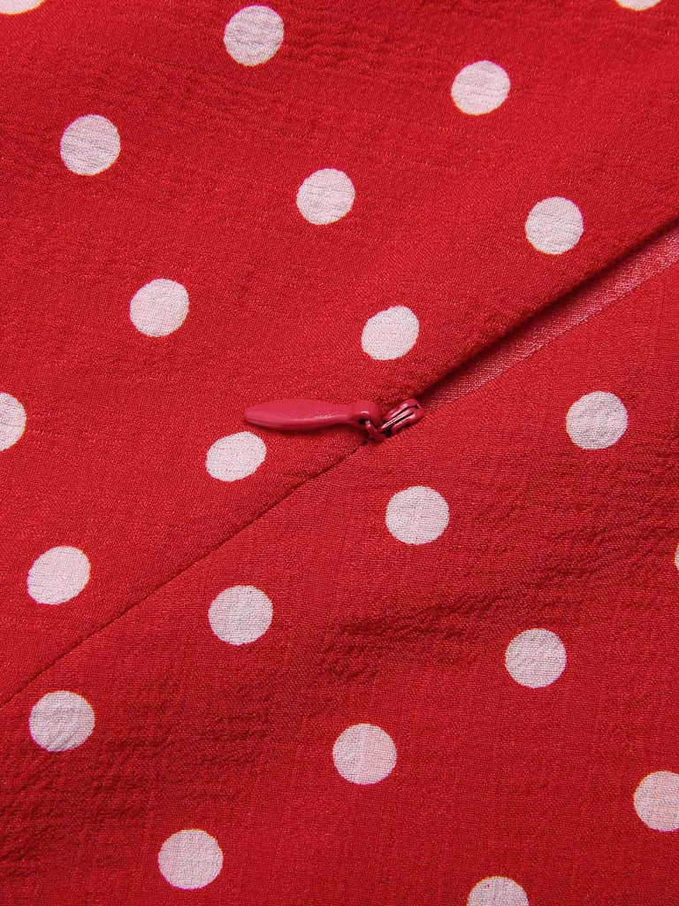 Red 1950s Off-Shoulder Polka Dots Belted Dress