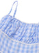 Blue 1950s Spaghetti Strap Plaids Bow Decor Dress