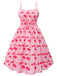 Pink 1950s Cherry Spaghetti Strap Dress