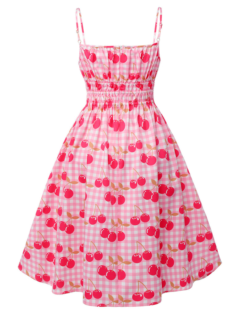 Pink 1950s Cherry Spaghetti Strap Dress