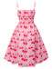 Pink 1950s Cherry Spaghetti Strap Dress