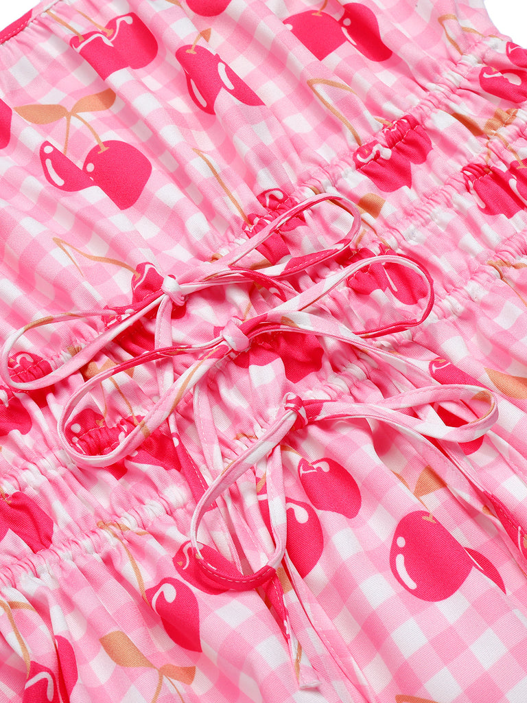 Pink 1950s Cherry Spaghetti Strap Dress