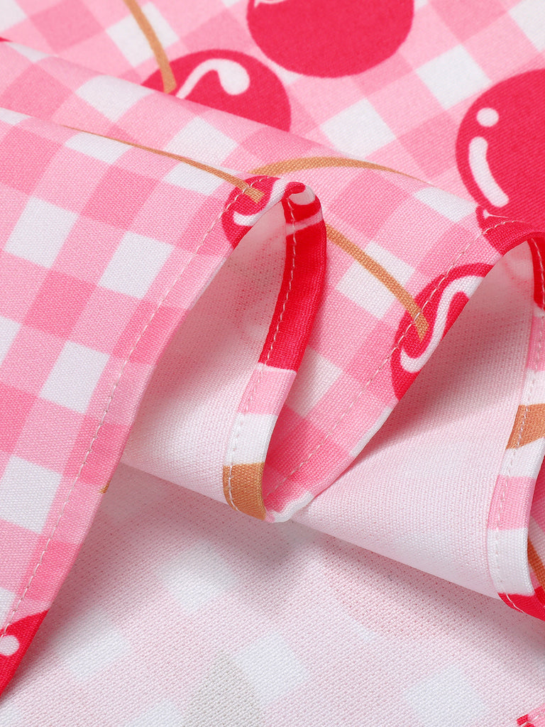 Pink 1950s Cherry Spaghetti Strap Dress