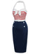 1960s Halter Stripes Bow Belted Dress