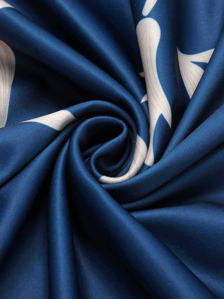 Blue 1940s One-Shoulder Plants Slit Dress
