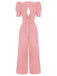 1930s Solid Deep V Puff Sleeves Jumpsuit